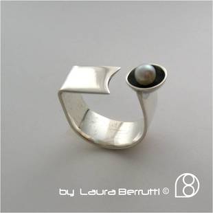 pearl shape open top ring sterling minimalist laura berrutti
