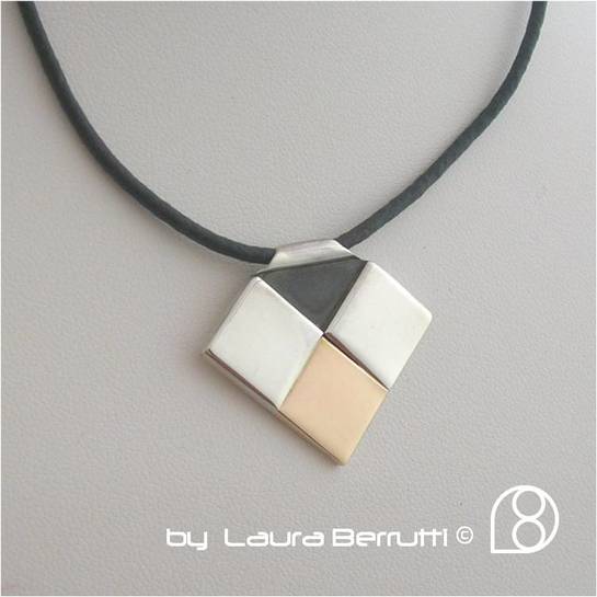pendant gold sterling square angle black white triangle cord minimalistic constructivism laura berrutti atomic